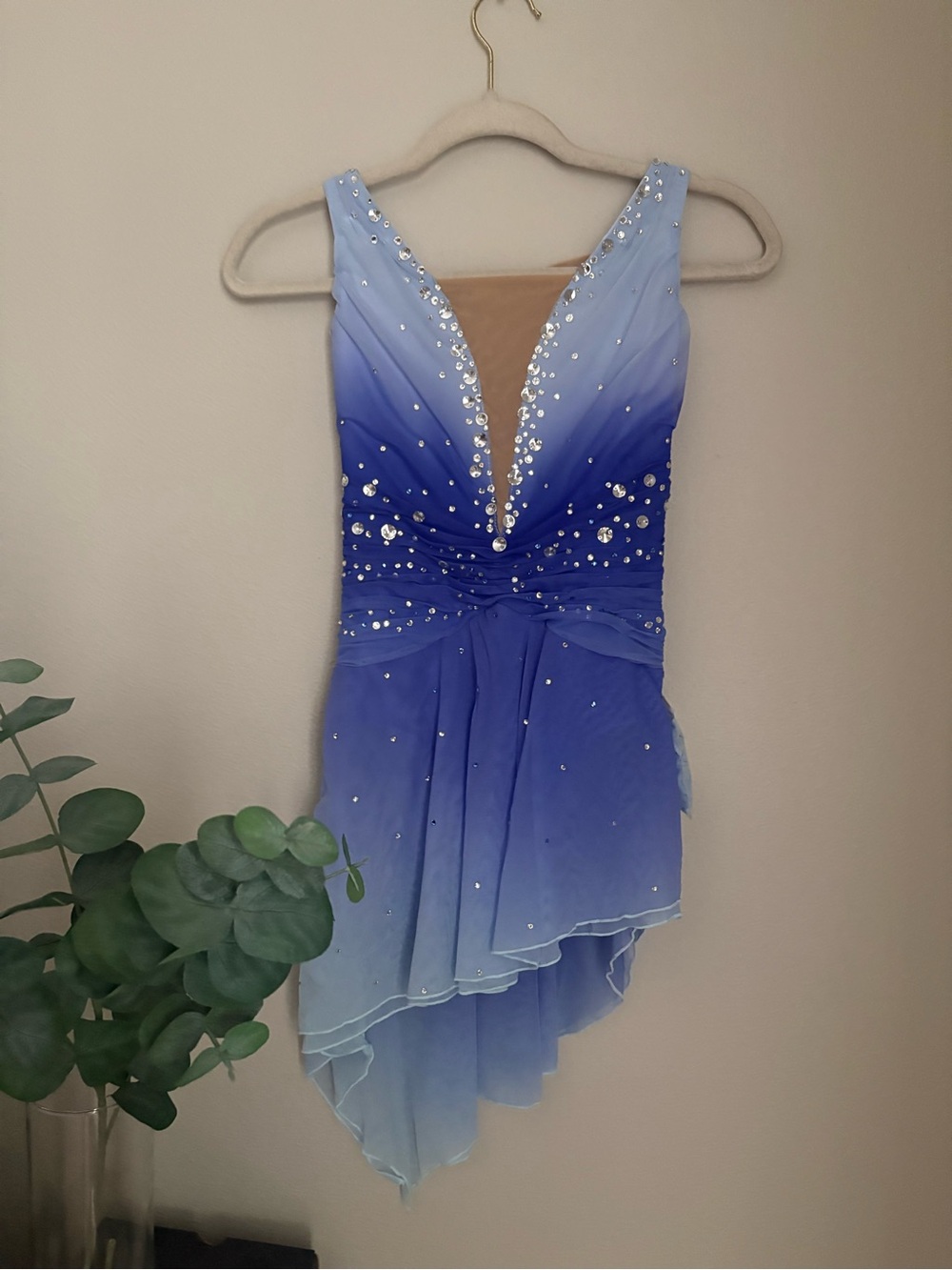 Ombré Blue Crystal-Embellished Asymmetrical Dress